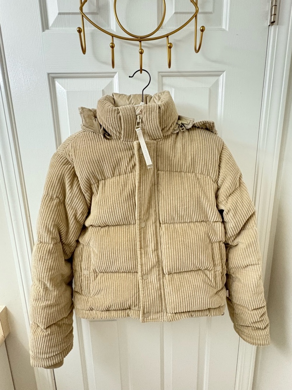 Aritzia Beige Corduroy Puffer Jacket